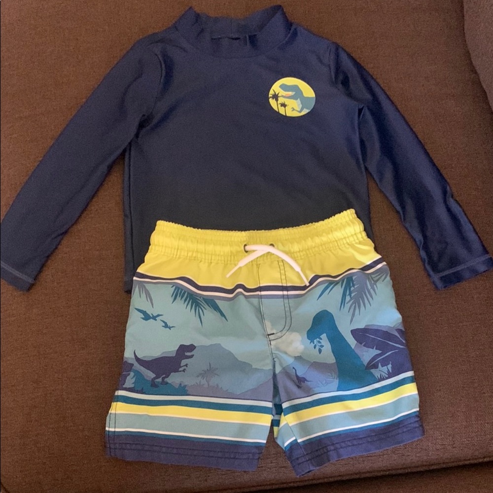 Blue and Yellow Rashguard Swim Set for Sun Protection - 3T